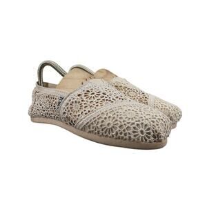 Toms Shoes Womens 6.5 Slip On Flats Crochet Alpargata Boho Fashion Classic White